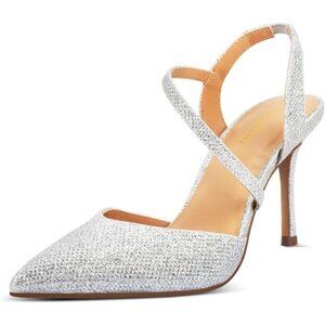 Closed Toe Slingback Heels Silver